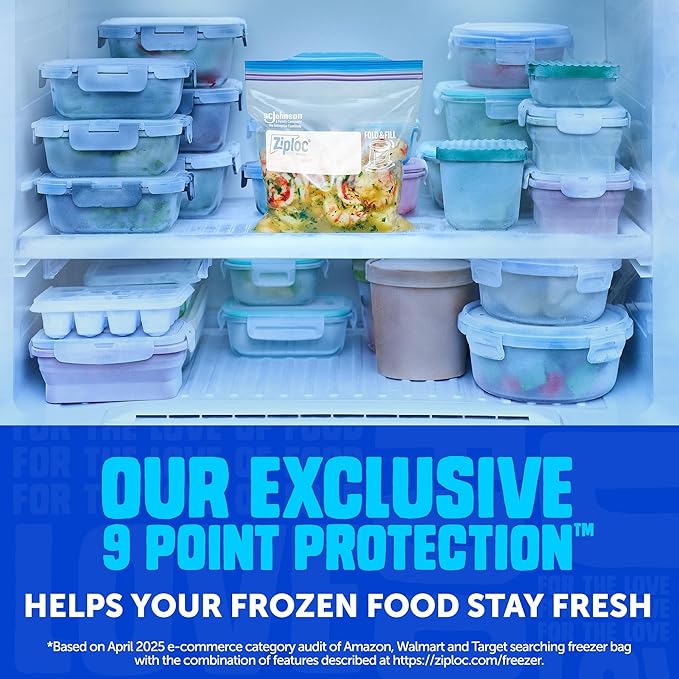 Ziploc Brand Gallon Freezer Storage Bags, Stay Open Design, Easy to Fill, 1 gal, 28 ct