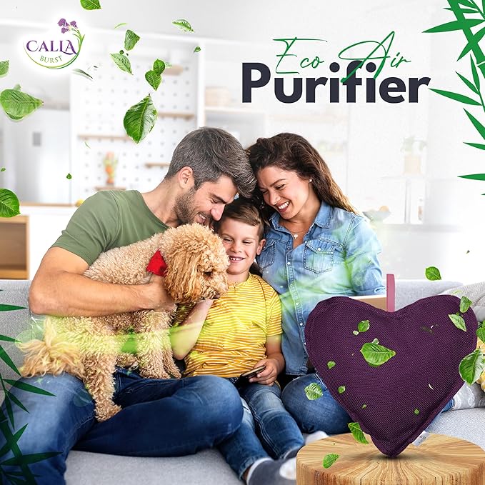 4 Pack Bamboo Charcoal Air Purifier Bags 200 Grams Each - Odor Absorber for Home, Car, Pets, Activated Charcoal Natural Freshener, Eco-Friendly & Reusable (Heart Shape)