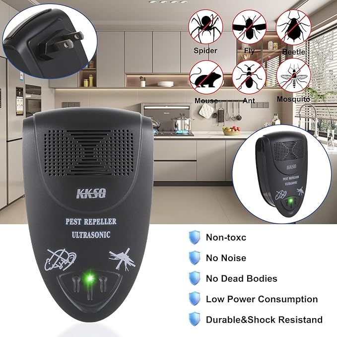 2025 Upgraded Ultrasonic Pest Repeller Indoor Plug in, 1300 Sq.Ft Coverage, Pest Control for Roach,Rodent,Mouse,Bugs,Mosquito,Mice,Spider, for Home Office Warehouse Use(Black) (2)