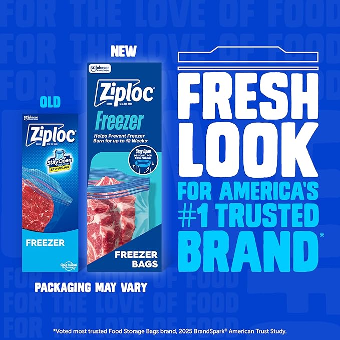 Ziploc Brand Gallon Freezer Storage Bags, Stay Open Design, Easy to Fill, 1 gal, 28 ct