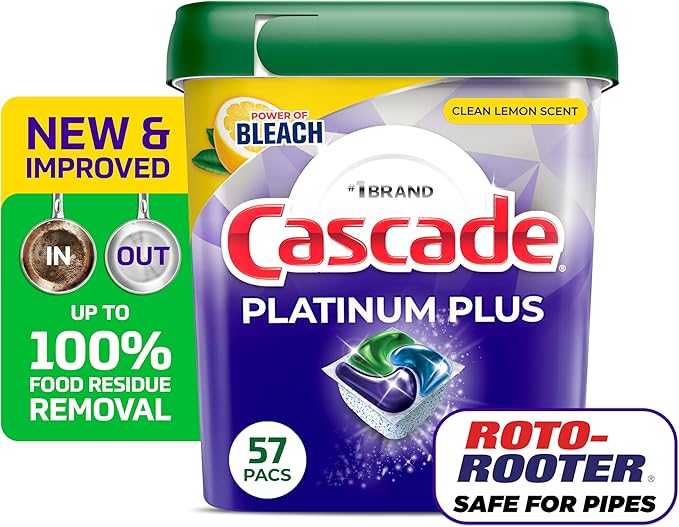 Cascade Platinum Plus Dishwasher Pods, Dish Detergent Soap, Clean Lemon Scent, 62 Count
