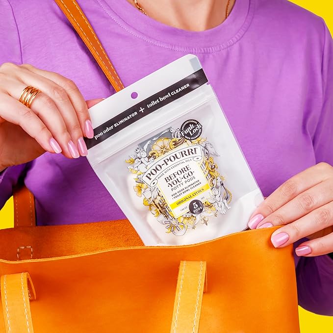 Poo-Pourri Before-You-Go 2-in-1 Toilet Potty Pods, Original Citrus, 5 Ct, Bathroom Odor Deodorizer and Toilet Cleaner with Essential Oils, Lemon, Bergamot and Lemongrass Scent (Pack of 4)