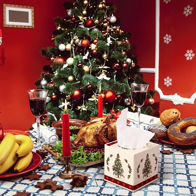 Yeaqee 6 Pack Christmas Facial Tissue Cube Box Square 480 Sheets Xmas Tree Christmas Paper Facial Tissues Cube Box for Winter Xmas Holiday Kitchen Office Home Car Decor
