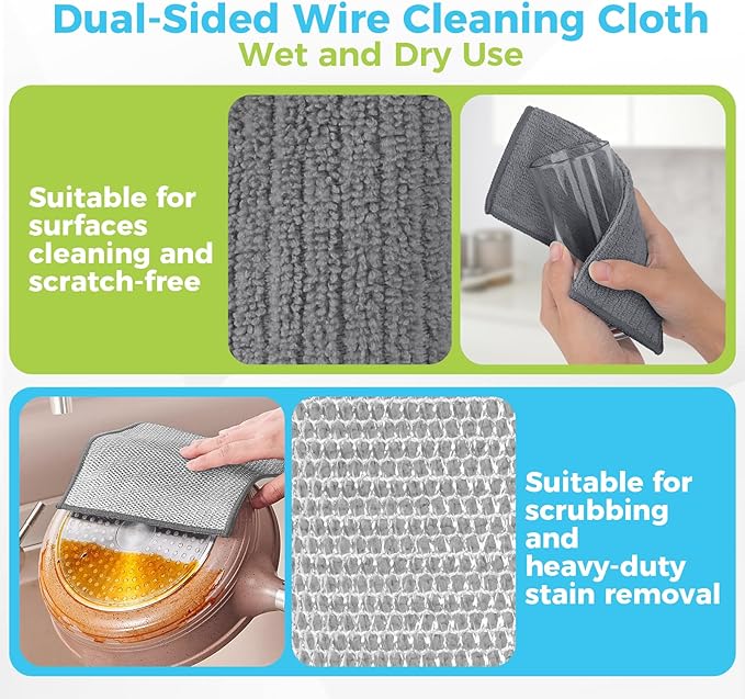 AIDEA Non Scratch Wire Dishcloth 24PK, Upgraded Wire Dishwashing Rag for Kitchen, Dual Sided, Washable Dish Cloths, Cleaning Pads Steel Scrubber for Cookware, Sinks, Dishes, Stove Tops, 7"×8" Grey