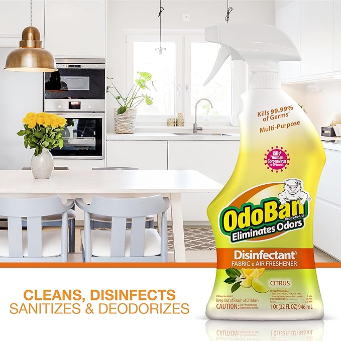 OdoBan Ready-to-Use Disinfectant and Odor Eliminator, Set of 4 Spray Bottles, 32 Ounces Each, Citrus Scent