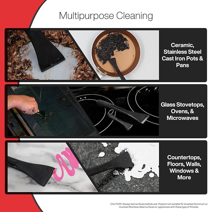Plastic Scraper Tool, 2 Pack, Non-Scratch, Ergonomic Handle, Heat Resistant (450F), Dishwasher Safe - Clean Ovens, Countertops, Hard Floors, Walls, and Windows