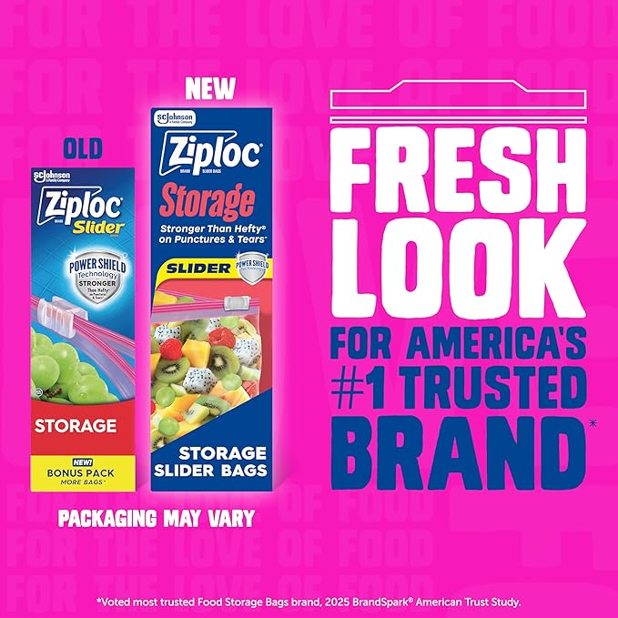 Ziploc Quart Food Storage Slider Bags, Durable, 22 Count (Packaging May Vary)