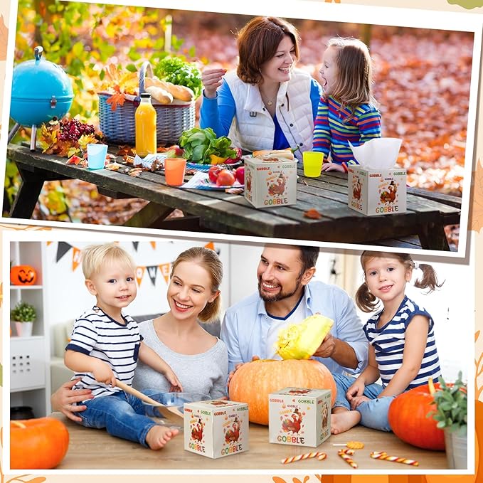 Yeaqee 6 Pack Thanksgiving Turkey Facial Tissue Cube Boxes 480 Sheets Fall Gobble Turkey Paper Facial Tissues Cube Box for Thanksgiving Fall Autumn Harvest Home Bathroom Kitchen Car Office