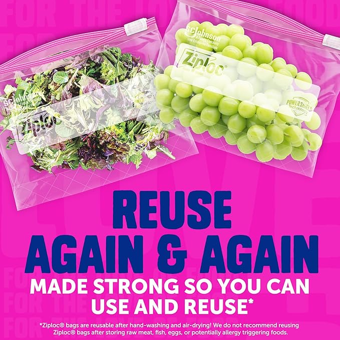 Ziploc Quart Food Storage Slider Bags, Durable, 22 Count (Packaging May Vary)