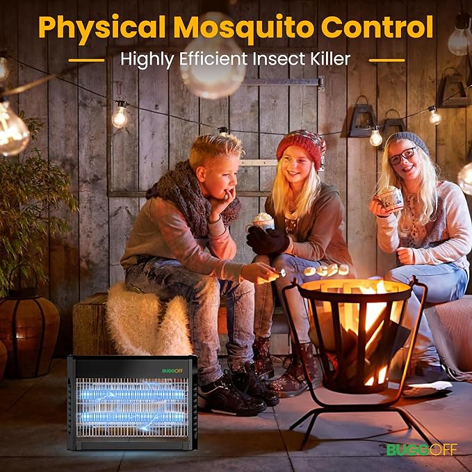 BUGGOFF Black Modern Indoor Electric Bug Zapper, 800 SQFT Coverage, 3500 Volts of Stunning Power, 20 Watts, Kills Mosquitos Gnats, Flys & More. 5 Year Warranty, X2 Free Replacment Bulb (4 Pack)