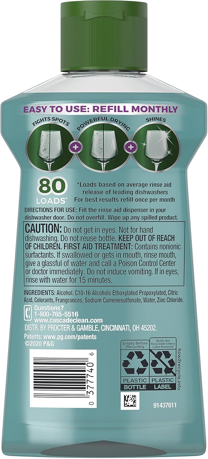 Cascade Platinum Dishwasher Rinse Aid, 8.45 fl oz (Packaging May Vary)