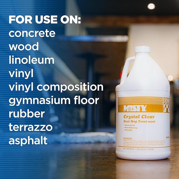 MISTY Crystal Clear Dust Mop Treatment - 1 Gallon (Case of 4) 1003411 - Helps in Removal of Dirt, and Abrasive Matter from Wood, Asphalt, Linoleum, Vinyl, VCT, Rubber, Concrete, and Gym Floors