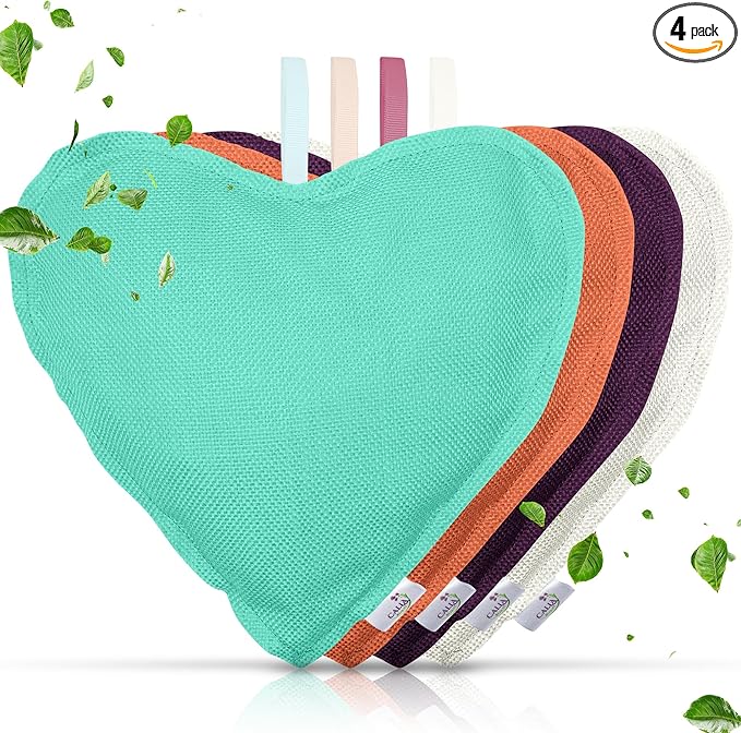4 Pack Bamboo Charcoal Air Purifier Bags 200 Grams Each - Odor Absorber for Home, Car, Pets, Activated Charcoal Natural Freshener, Eco-Friendly & Reusable (Heart Shape)