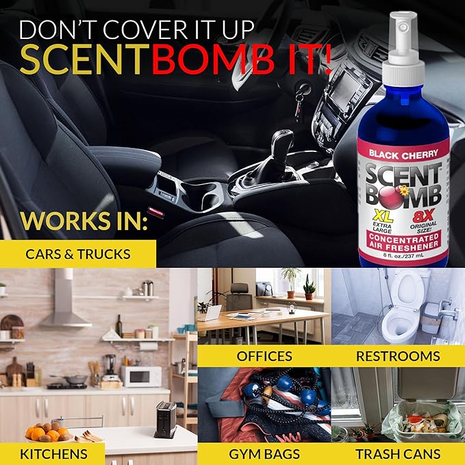 Scent Bomb Air Freshener Spray, Long-Lasting Odor Eliminator for Home & Car, Effective Deodorizer for Kitchen, Bathroom, Fresh Room Spray & Smell Neutralizer, Black Cherry Scent