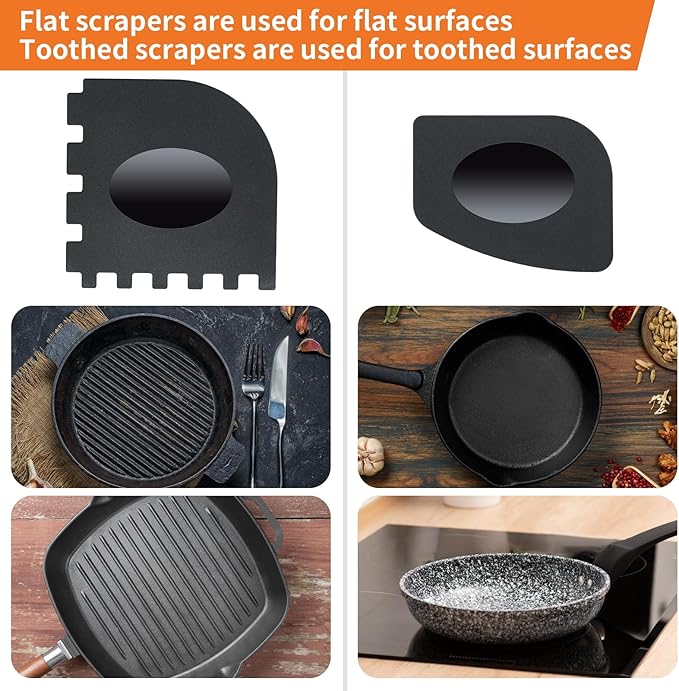 Cast Iron Scrubber,Ergonomic Grip Soldered 3mm Fine Chainmail Scrub Brush +2 Pan Grill Scrapers, Small Ring Chain Link Pan Pot Scrub Metal Brush to Clean Iron Skillet Steel Wool Scrubber