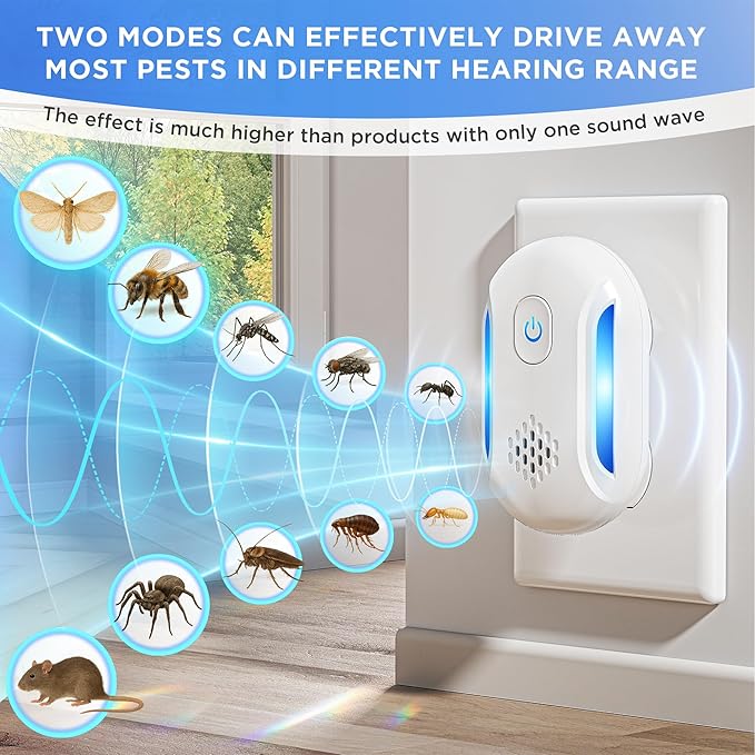 (2025 Upgraded) Ultrasonic Insect & Pest Indoor Repeller – Stronger Driving Force, Plug-in Control Electronic Repellent for Roach, Mouse, Rodent, Bugs, Spider, Mice, Ant, 2 Mode Switching (6 Pack)