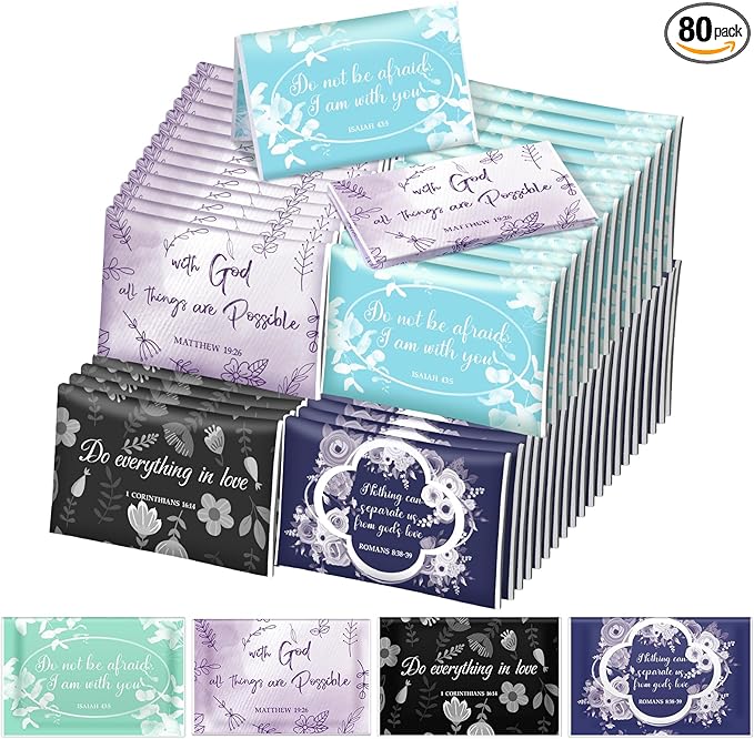 TaoBary 80 Pack Christian Pocket Tissues for Wedding Guests Inspirational Bible Verse Pocket Tissues Travel Packs Wallet Size 3 Ply Soft Facial Napkin for Wedding Travelling Ceremony Party Supplies