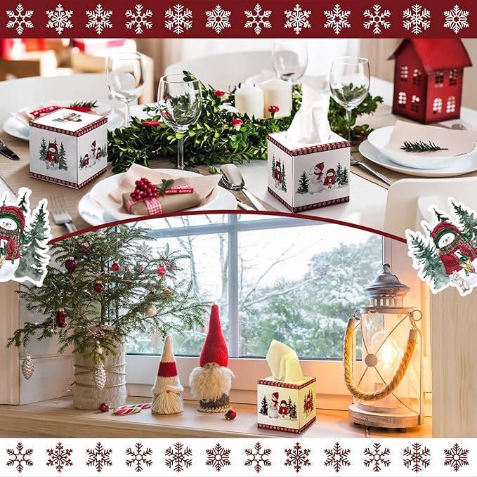 Yeaqee 6 Pack Christmas Facial Tissue Cube Box Square 480 Sheets Snowman Snowflake Christmas Paper Facial Tissues Cube Box for Winter Xmas Holiday Kitchen Office Home Xmas Car Decor