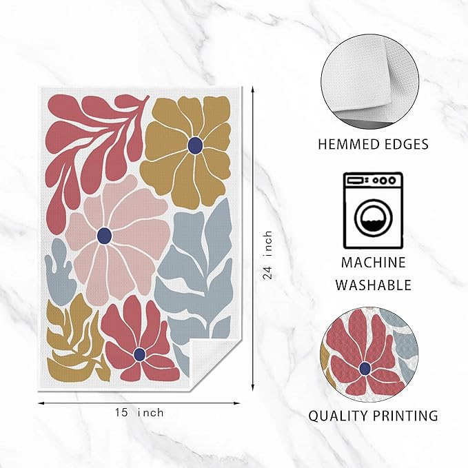 Boho Kitchen Towel 16x24 Inches - Colorful Abstract Floral Design, Absorbent Dish Towel for Home Decor - Stylish Bohemian Gift for Art Lovers