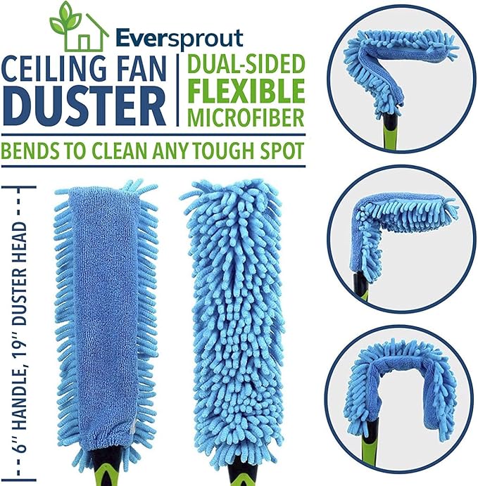 EVERSPROUT Flexible Microfiber Ceiling & Fan Duster (Pole Sold Separately) | Extra-Long 25'' Duster | Removable & Washable Sleeve | Bends to Clean Any Fan Blade | Twists onto Standard Threaded Poles