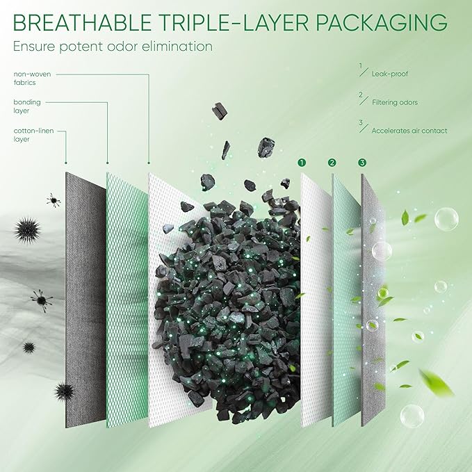 Activated Charcoal Odor Absorber,Large 500g W Hooks Nature Odor Eliminator for Strong Odor,Bamboo Charcoal Air Purifying Bags,Moisture Absorbers for Fresh Home Car Closet Pet,Smoke Smell Deodorizer