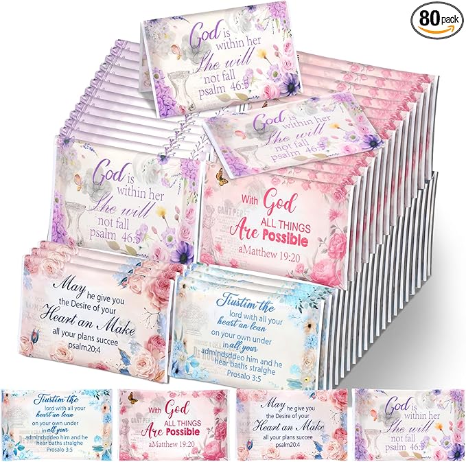 TaoBary 80 Pack Christian Pocket Tissues for Wedding Guests Scripture Floral Pocket Tissues Travel Packs Inspirational Bible Verse 3 Ply Soft Facial Napkin for Wedding Travelling Ceremony Supplies