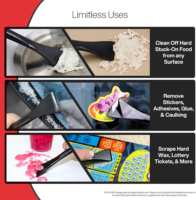 Plastic Scraper Tool, 2 Pack, Non-Scratch, Ergonomic Handle, Heat Resistant (450F), Dishwasher Safe - Clean Ovens, Countertops, Hard Floors, Walls, and Windows
