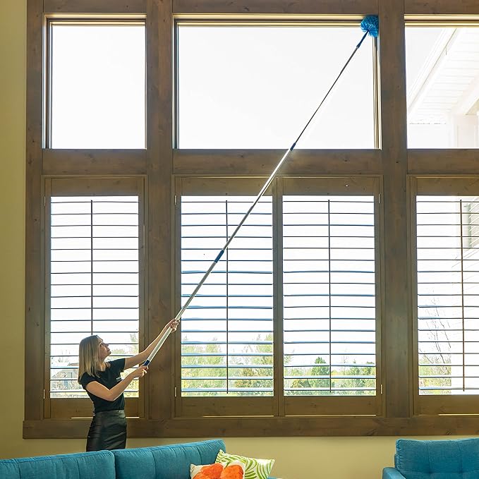 Cobweb Duster Extendable 18 Foot High Reach Ceiling Fan Duster | 3-Stage Aluminum Telescoping Pole | Medium Stiff Bristles | Long Handle Webster Microfiber Duster for Cleaning | U.S Duster Co.
