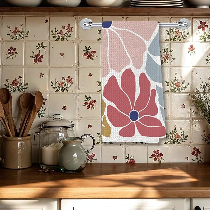 Boho Kitchen Towel 16x24 Inches - Colorful Abstract Floral Design, Absorbent Dish Towel for Home Decor - Stylish Bohemian Gift for Art Lovers