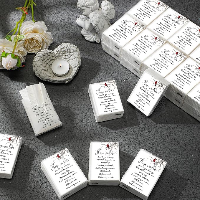 Fumete 100 Packs Tissue Paper for Funeral Memorial Tissues Packs for Guests Pocket Napkins Those We Love Don't Go Away 3 Ply 700 Sheets Napkins Wedding Supplies for Family(Cardinal)
