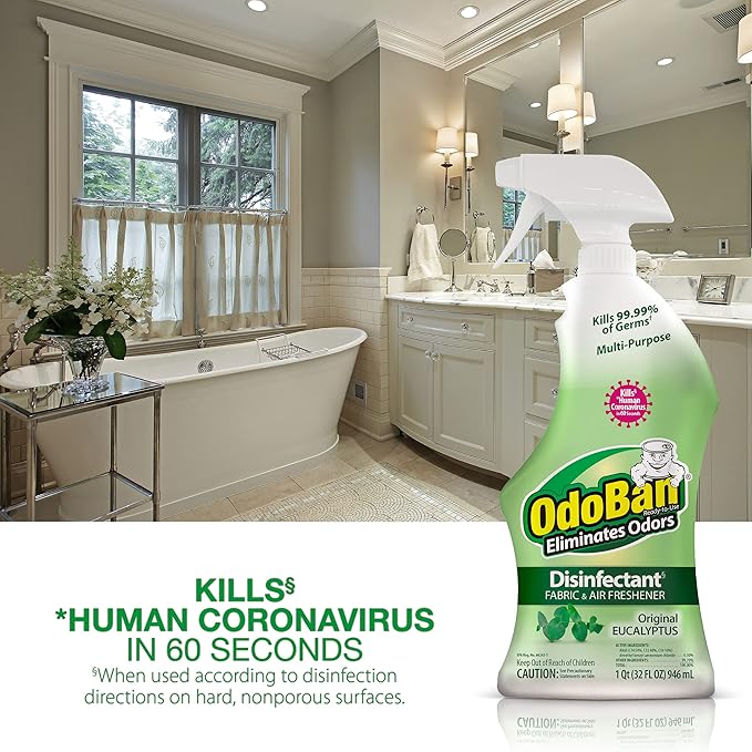 OdoBan Ready-to-Use Disinfectant and Odor Eliminator, Set of 3 Spray Bottles, 32 Ounces Each, Original Eucalyptus Scent