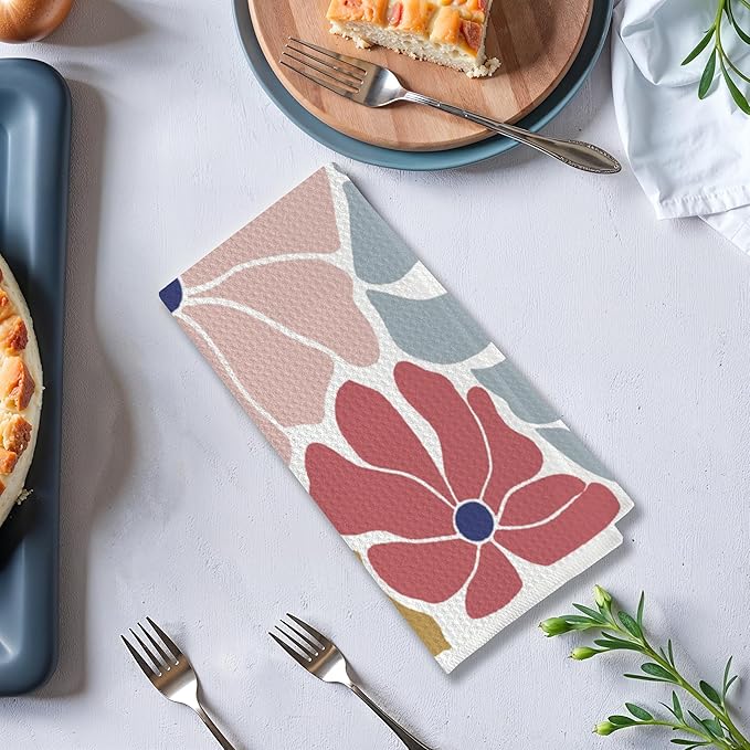 Boho Kitchen Towel 16x24 Inches - Colorful Abstract Floral Design, Absorbent Dish Towel for Home Decor - Stylish Bohemian Gift for Art Lovers