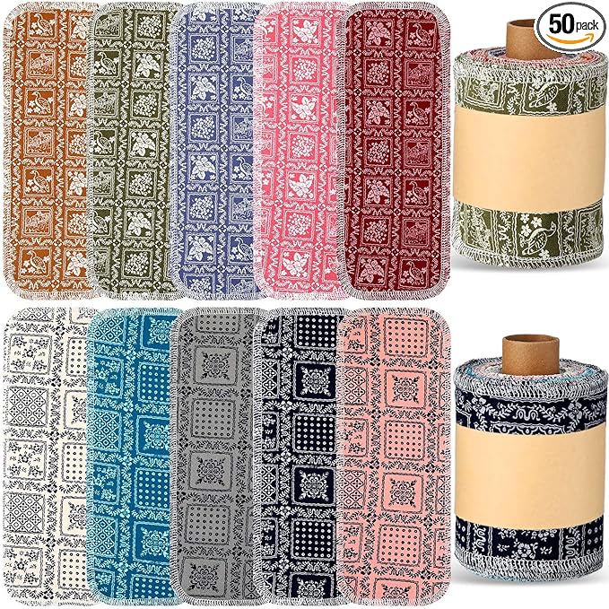 VitalCozy 50 Pcs Reusable Toilet Washable Bidet Towels Rerollable Cloth Wipes Paperless Towels Roll Absorbent Cotton for Kitchen Paperless Dishcloths (Vintage Flower)