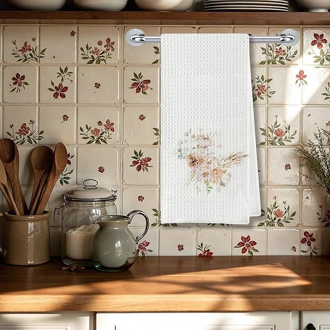 Yellow Floral Kitchen Towels & Hand Towels 16x24 Inches - Soft Absorbent for Drying Dishes, Kitchen & Bathroom Decor, Housewarming Gifts
