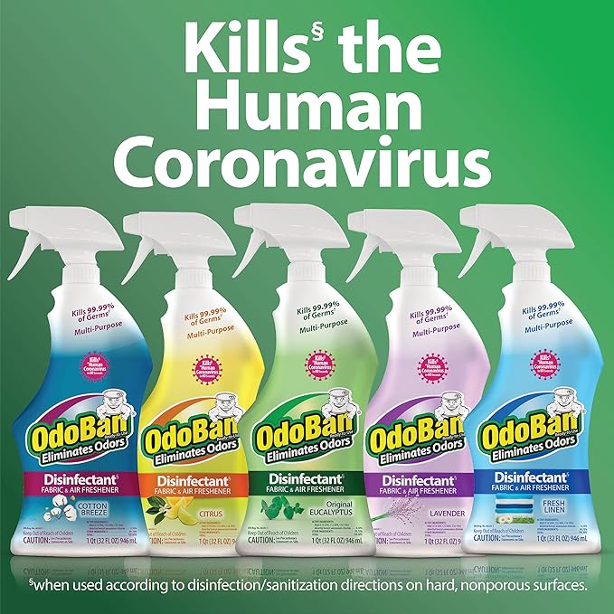 OdoBan Ready-to-Use Disinfectant and Odor Eliminator, Set of 3 Spray Bottles, 32 Ounces Each, Original Eucalyptus Scent