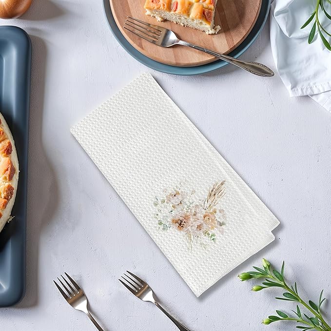 Yellow Floral Kitchen Towels & Hand Towels 16x24 Inches - Soft Absorbent for Drying Dishes, Kitchen & Bathroom Decor, Housewarming Gifts