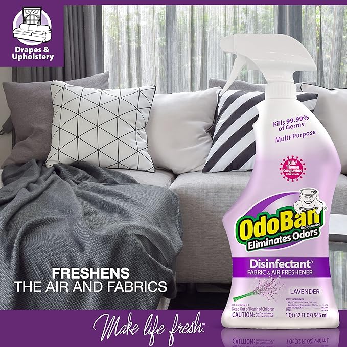 OdoBan Ready-to-Use Disinfectant and Odor Eliminator, Set of 3 Spray Bottles, 32 Ounces Each, Lavender Scent